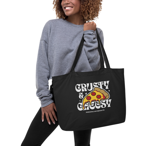 Crusty & Cheesy Pizza Tote Bag | Black
