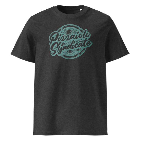 Dark Heather Gray unisex T-shirt with "Crust Siblinghood" graphic – pizza-themed apparel celebrating the unbreakable bond of shared slices.