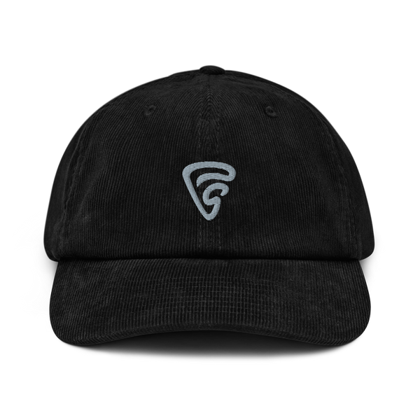 Black corduroy cap with embroidered "Pizzaiolo Syndicate" logo – classic pizza-themed headwear for those who wear their dough pride up top.